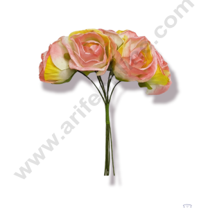 Cake Decor™  6 Pcs Shiney Medium Rose Bunch  – Light Pink