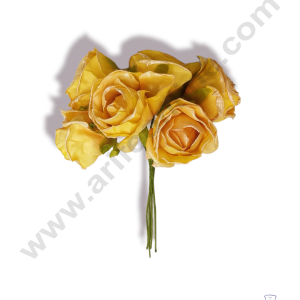 Cake Decor™  6 Pcs Shiney Medium Rose Bunch – Yellow