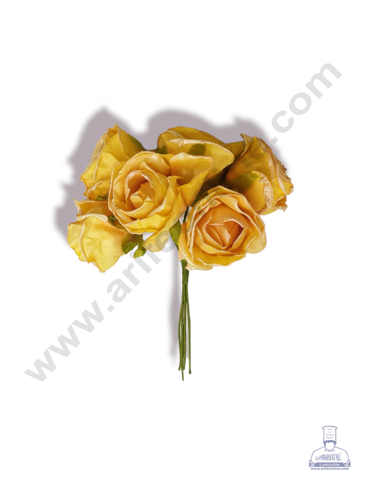 Cake Decor™ 6 Pcs Shiney Medium Rose Bunch – Yellow