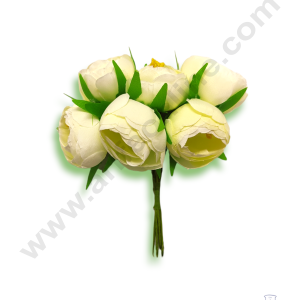 Cake Decor™  Medium Peony Artificial Flower Bunch For Cake Decoration – Off White ( 1 Bunch )