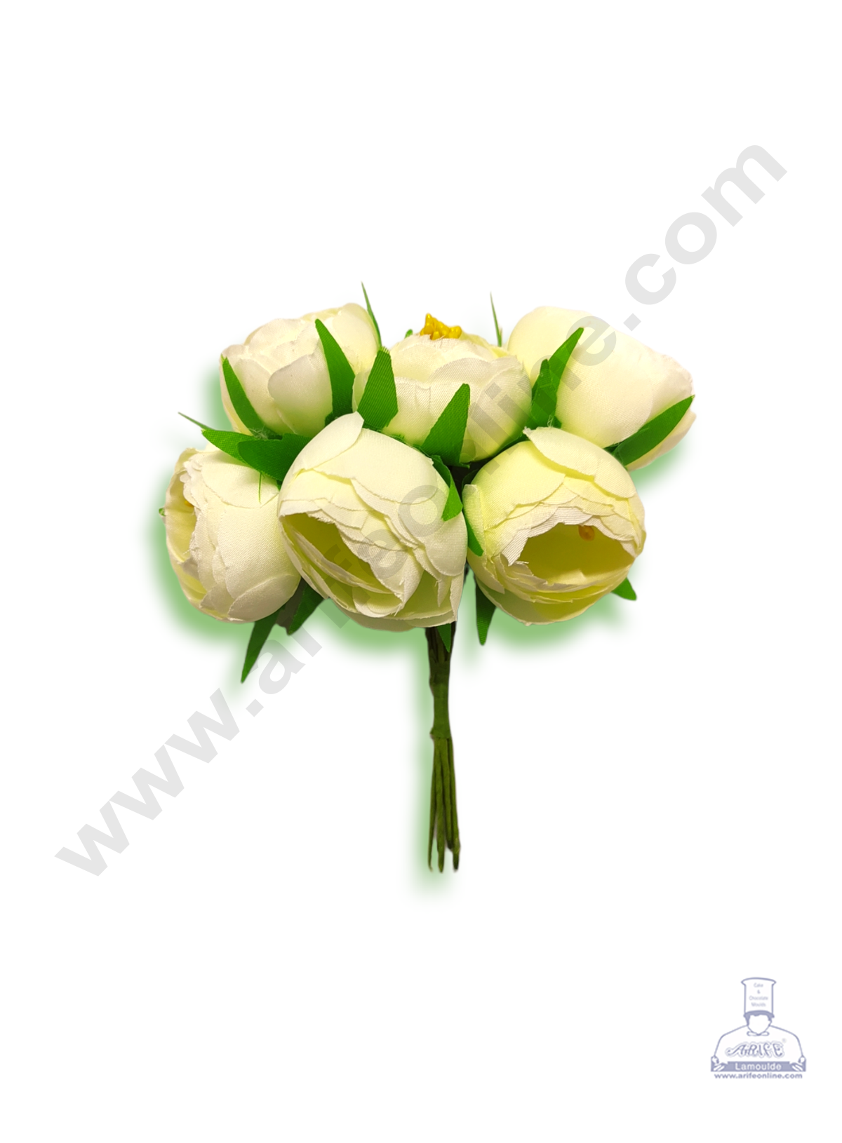 Cake Decorβ’ Medium Peony Artificial Flower Bunch For Cake Decoration β Off White ( 1 Bunch )