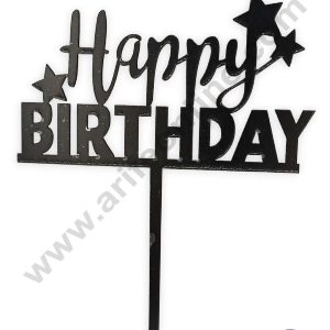 CAKE DECOR™ Black Acrylic Happy Birthday with Stars Cake Topper SBMT-N-016