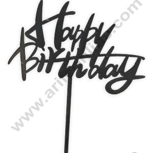 CAKE DECOR™ Black Acrylic Stylish Happy Birthday Cake Topper SBMT-N-011