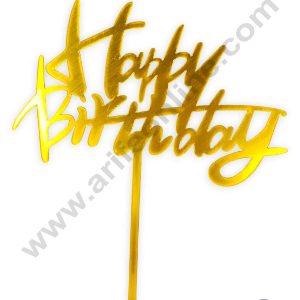 CAKE DECOR™ Gold Mirror Finishing Acrylic Stylish Happy Birthday Cake Topper SBMT-N-010