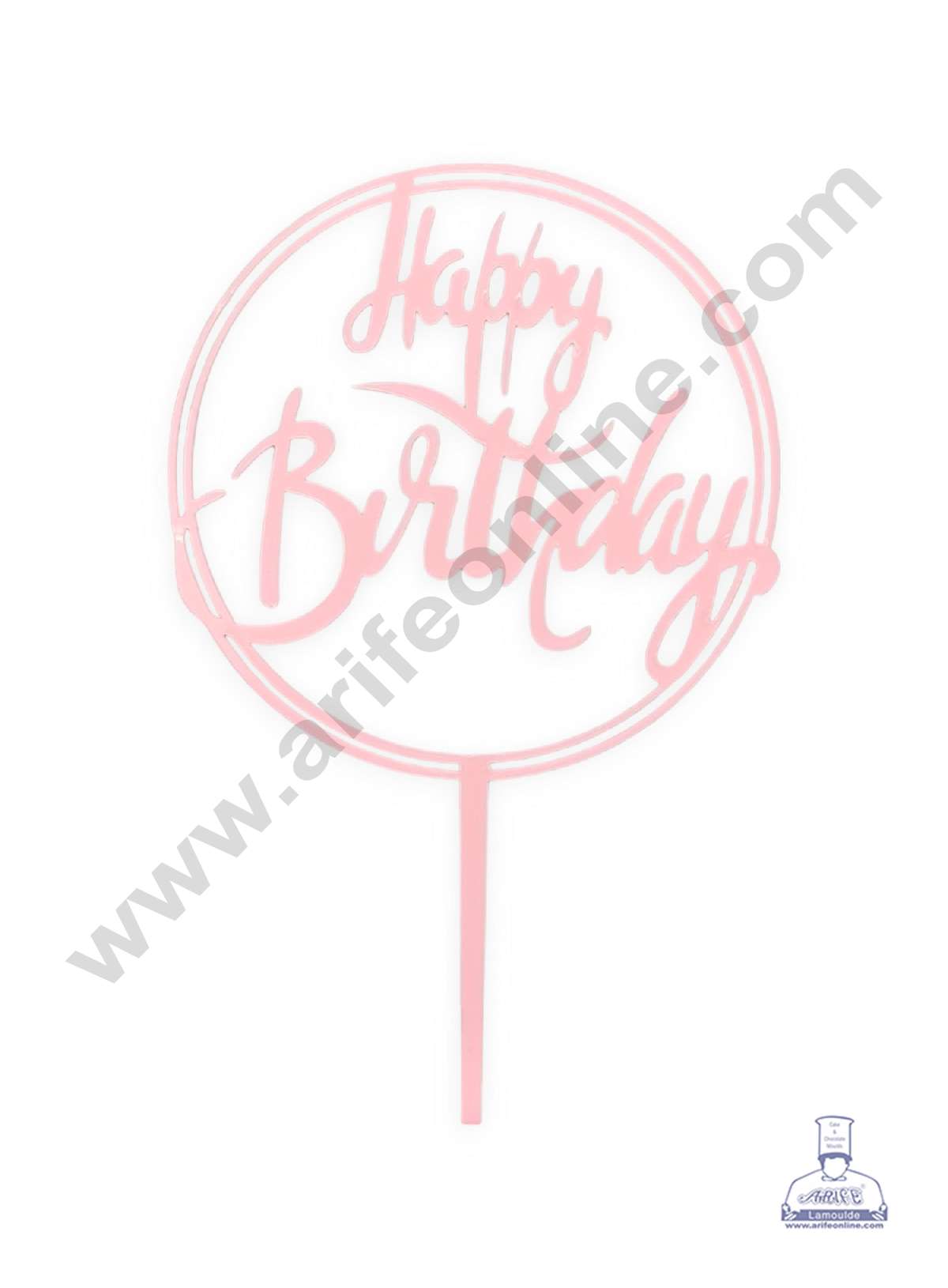 CAKE DECOR™ Pink Acrylic Happy Birthday in Double Round Frame Cake Topper SBMT-N-019