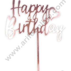 CAKE DECORβ’ Pink Mirror Finishing Acrylic Happy Birthday with Heart Cake Topper SBMT-N-028