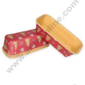 CAKE DECOR™ Christmas Tree & Snowflakes Print Bake & Serve Paper Baking Plum Cake Mould - Red & Brown (10 Pcs Pack)