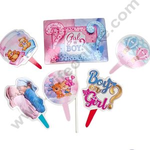 CAKE DECOR™ 6 pcs Happy Birthday it's a Boy or Girl Theme Paper Topper For Cake And Cupcake (SBMT-PT-167)