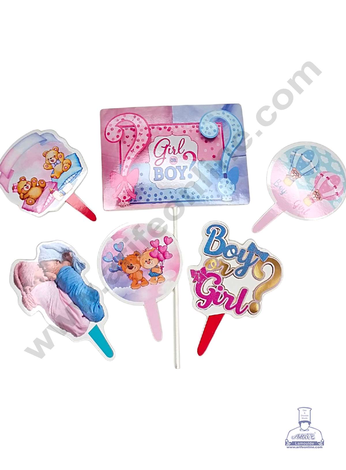 CAKE DECOR™ 6 pcs Happy Birthday it's a Boy or Girl Theme Paper Topper For Cake And Cupcake (SBMT-PT-167)