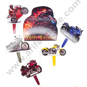 CAKE DECOR™ 6 pcs Happy Birthday Bikes Theme Paper Topper For Cake And Cupcake (SBMT-PT-097)
