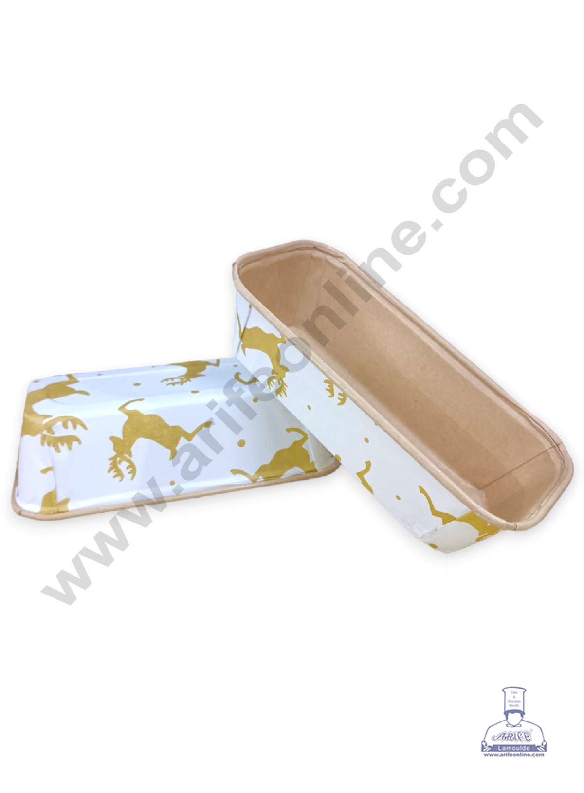 CAKE DECOR™ Christmas Theme Reindeer Print Bake & Serve Paper Baking Plum Cake Mould - White & Gold (10 Pcs Pack)