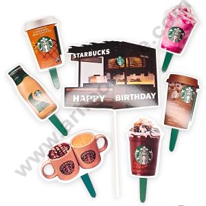 CAKE DECOR™ 7 pcs Happy Birthday Starbucks Theme Paper Topper For Cake And Cupcake (SBMT-PT-170)