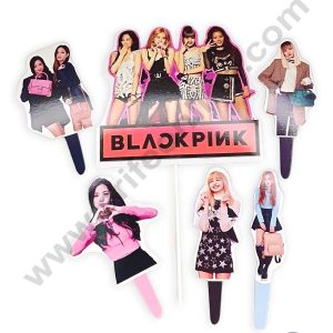 CAKE DECOR™ 6 pcs Happy Birthday Black Pink Theme Paper Topper For Cake And Cupcake (SBMT-PT-169)