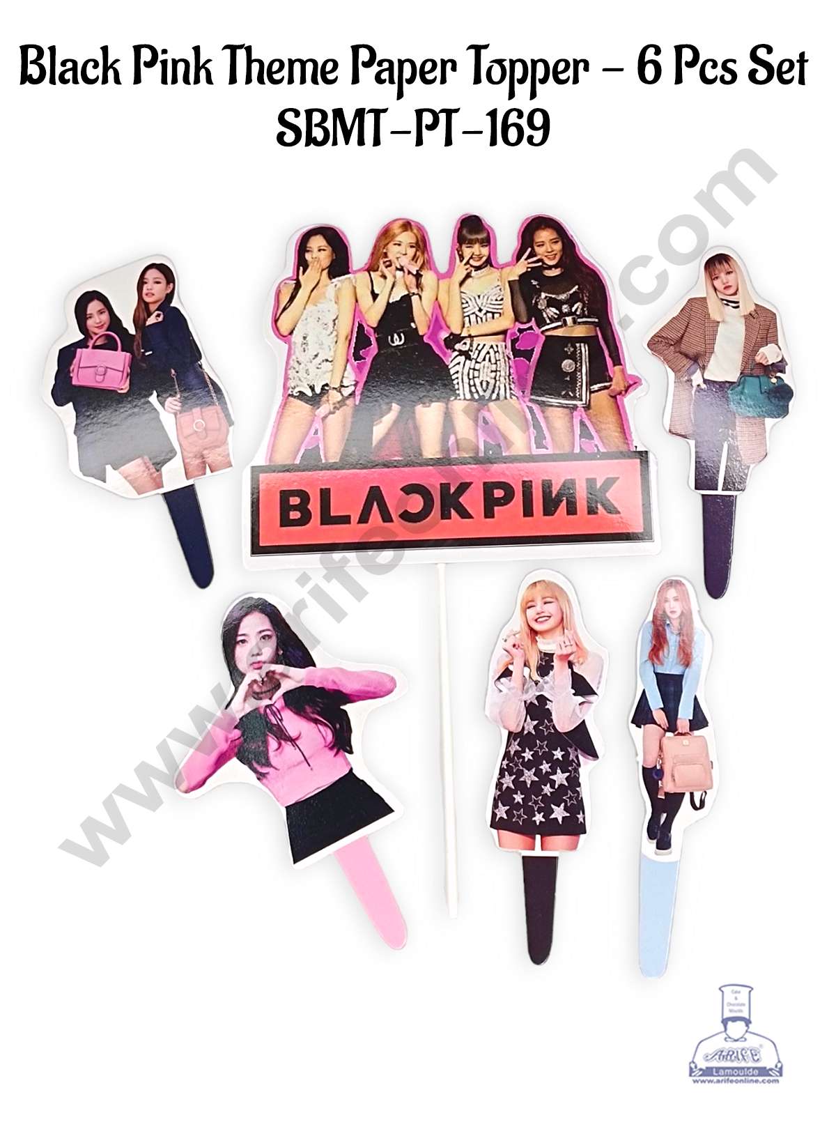 CAKE DECOR™ 6 pcs Happy Birthday Black Pink Theme Paper Topper For Cake And Cupcake (SBMT-PT-169)