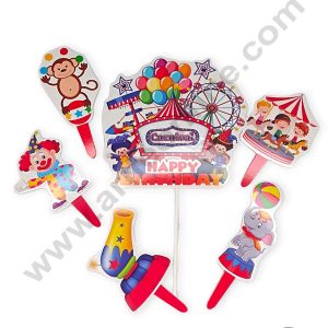 CAKE DECOR™ 6 pcs Happy Birthday Circus / Carnival Theme Paper Topper For Cake And Cupcake (SBMT-PT-172)