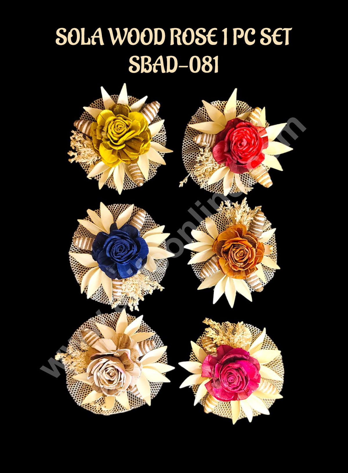 CAKE DECORβ’ Sola Wood Flowers Set For Innovative Hampers & Gifting - Rose With Net Random Colors