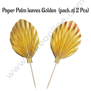 CAKE DECOR™ 2 pcs Gold Palm Leaves  Paper Topper For Cake Decoration - Gold  ( SBMT-PL-12 )