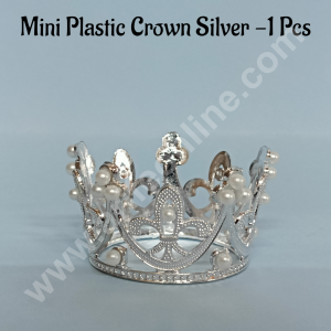 CAKE DECORβ’ Mini Plastic Crown Topper For Bento Cake And Cupcake Decorations -Silver
