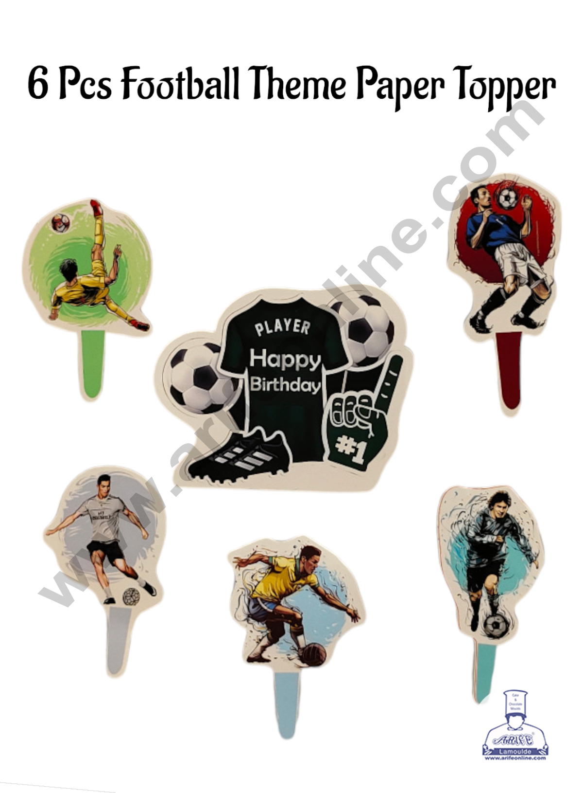 Cake Decor™ 6 pcs Happy Birthday Football Theme Paper Topper For Cake And Cupcake SBMT-PT-068