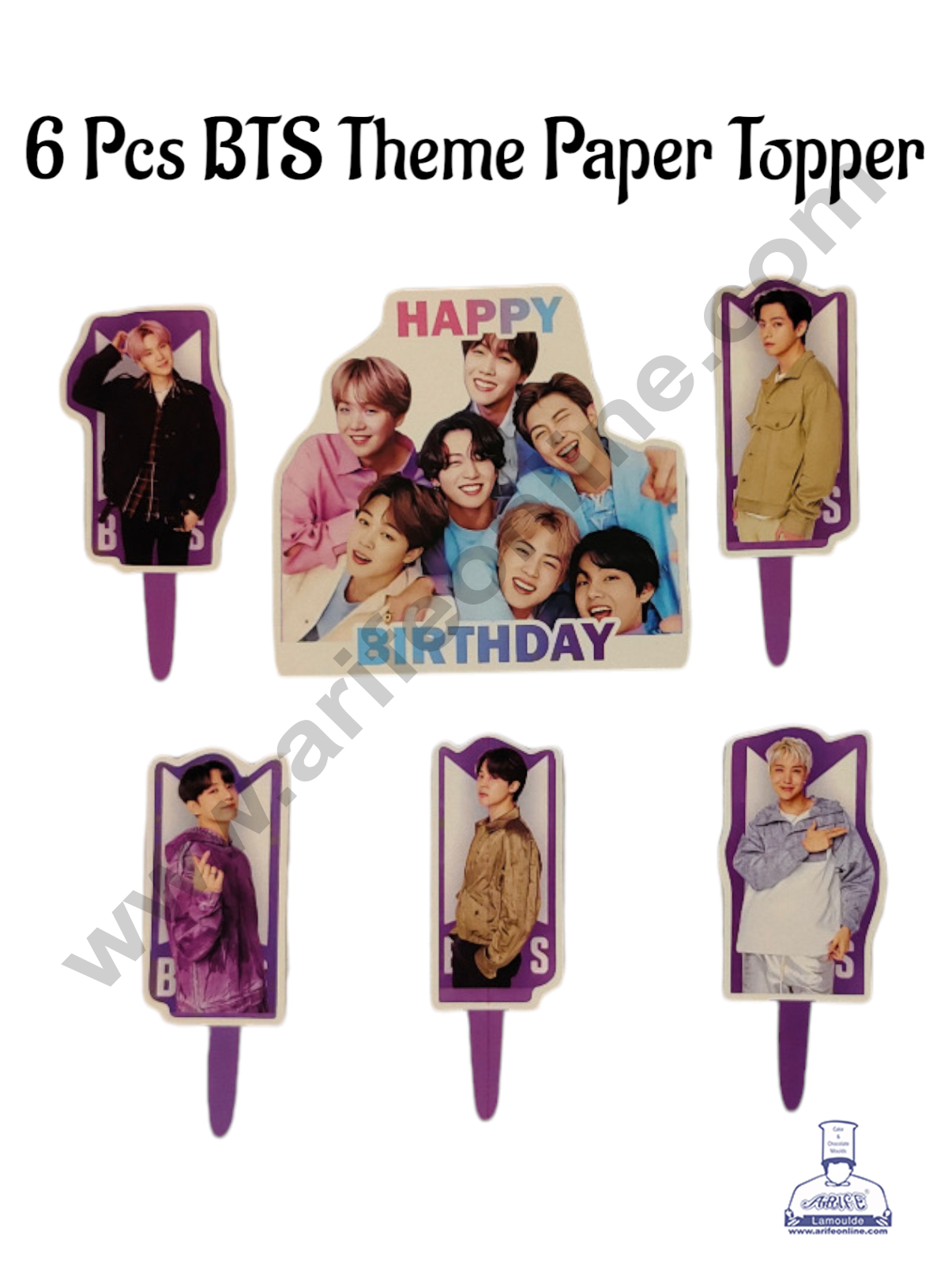 Cake Decor™ 6 pcs Happy Birthday BTS Theme Paper Topper For Cake And Cupcake SBMT-PT-062