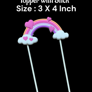 CAKE DECOR™ 1 Piece Heart Design Rainbow Cloud Topper with Stick | Cake Toppers - 3 X 4 Inch