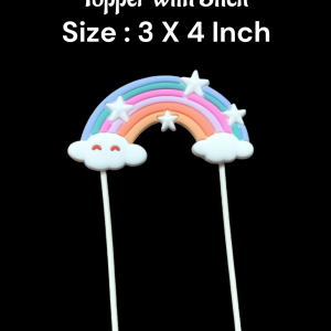CAKE DECOR™ 1 Piece Star Design Rainbow Cloud Topper with Stick | Cake Toppers - 3 X 4 Inch