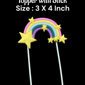 CAKE DECOR™ 1 Piece Yellow Star Design Rainbow Cloud Topper with Stick | Cake Toppers - 3 X 4 Inch