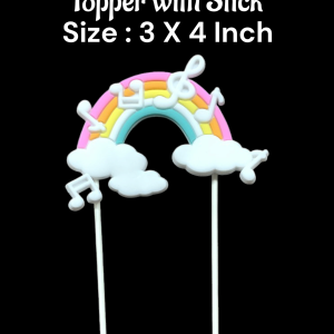 CAKE DECOR™ 1 Piece Music Design Rainbow Cloud Topper with Stick | Cake Toppers - 3 X 4 Inch
