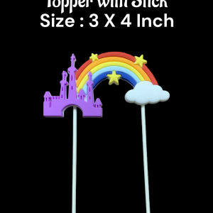 CAKE DECORβ’ 1 Piece Castle Design Rainbow Cloud Topper with Stick | Cake Toppers - 3 X 4 Inch