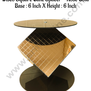 CAKE DECOR™ Rose Gold Disco Square Cake Spacer For Cake and Cupcake Decoration - Base 6 inch X Height 6 inch