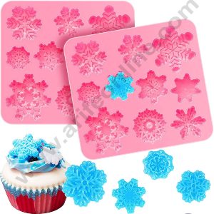 Cake Decor Silicone 10 Cavity Snow Flake Shape Pink Fondant Marzipan Mould