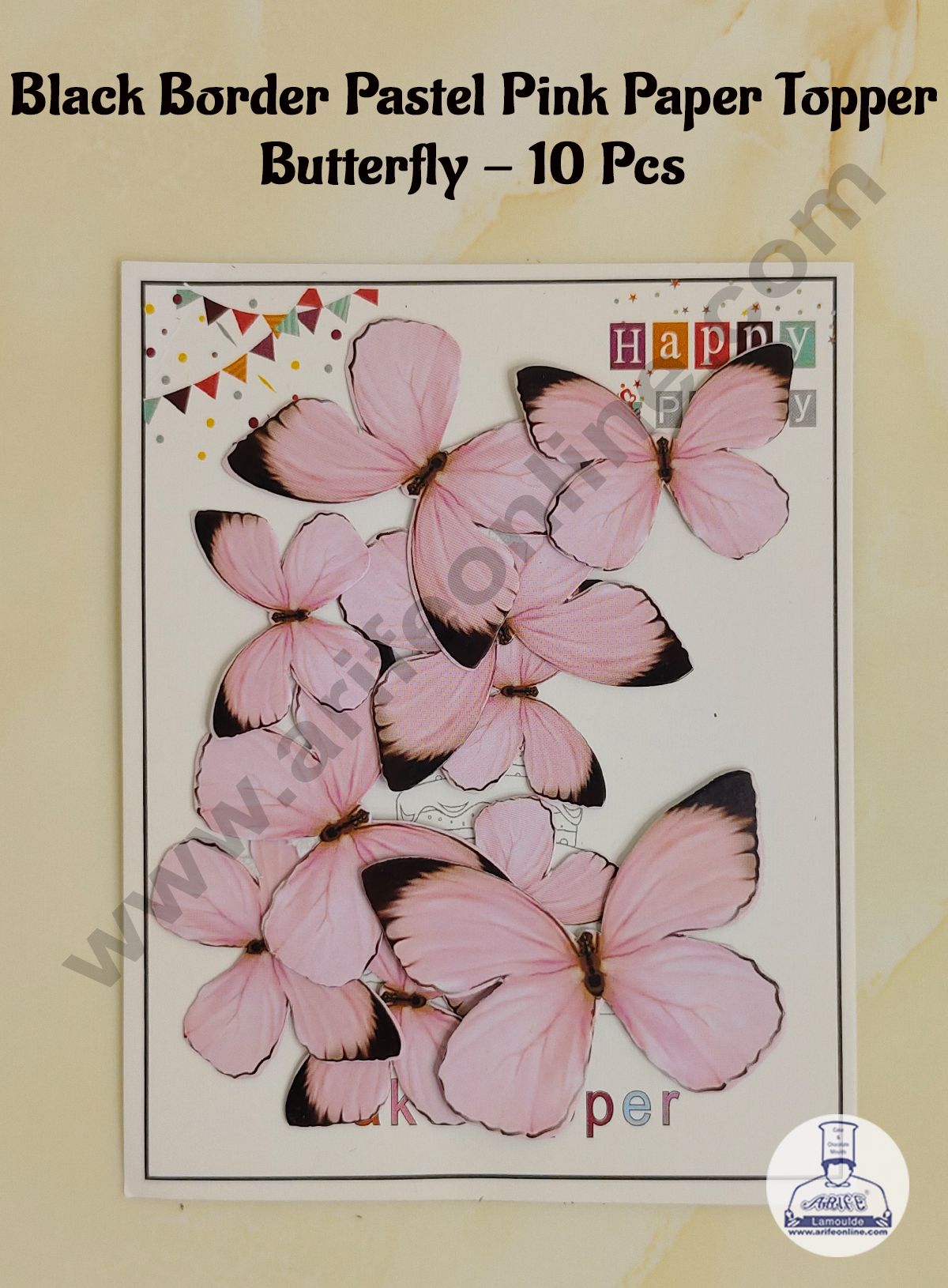 CAKE DECORβ’ 10 Pc Black Border Pastel Pink Colour Butterfly Paper Topper For Cake And Cupcake Decoration