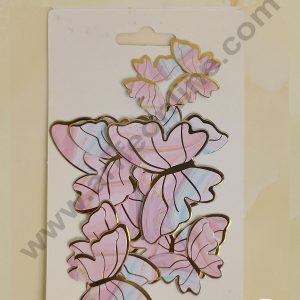 CAKE DECOR™ 10 Pcs Pink & Blue Marble Theme Butterfly With Golden Border Paper Topper For Cake And Cupcake