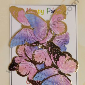 CAKE DECOR™ 8 Pc Pink & Blue Colour Butterfly With Golden Border Paper Topper For Cake And Cupcake