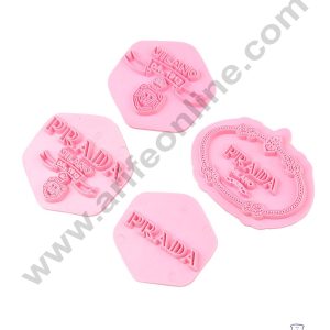 Cake Decor Plastic Prada Logo Shape Embosser Fondant Quilt Biscuit Mold Cookie Cutter For Cupcake Decoration And Cake Decorating Tools(4 Pcs Set)