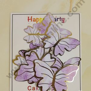 CAKE DECORβ’ 10 Pcs Purple Marble Theme Butterfly With Golden Border Paper Topper For Cake And Cupcake