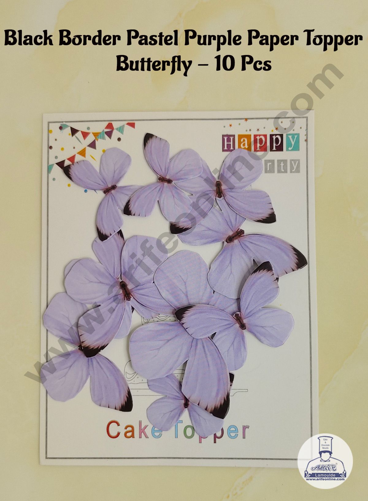 CAKE DECORβ’ 10 Pc Black Border Pastel Purple Colour Butterfly Paper Topper For Cake And Cupcake Decoration