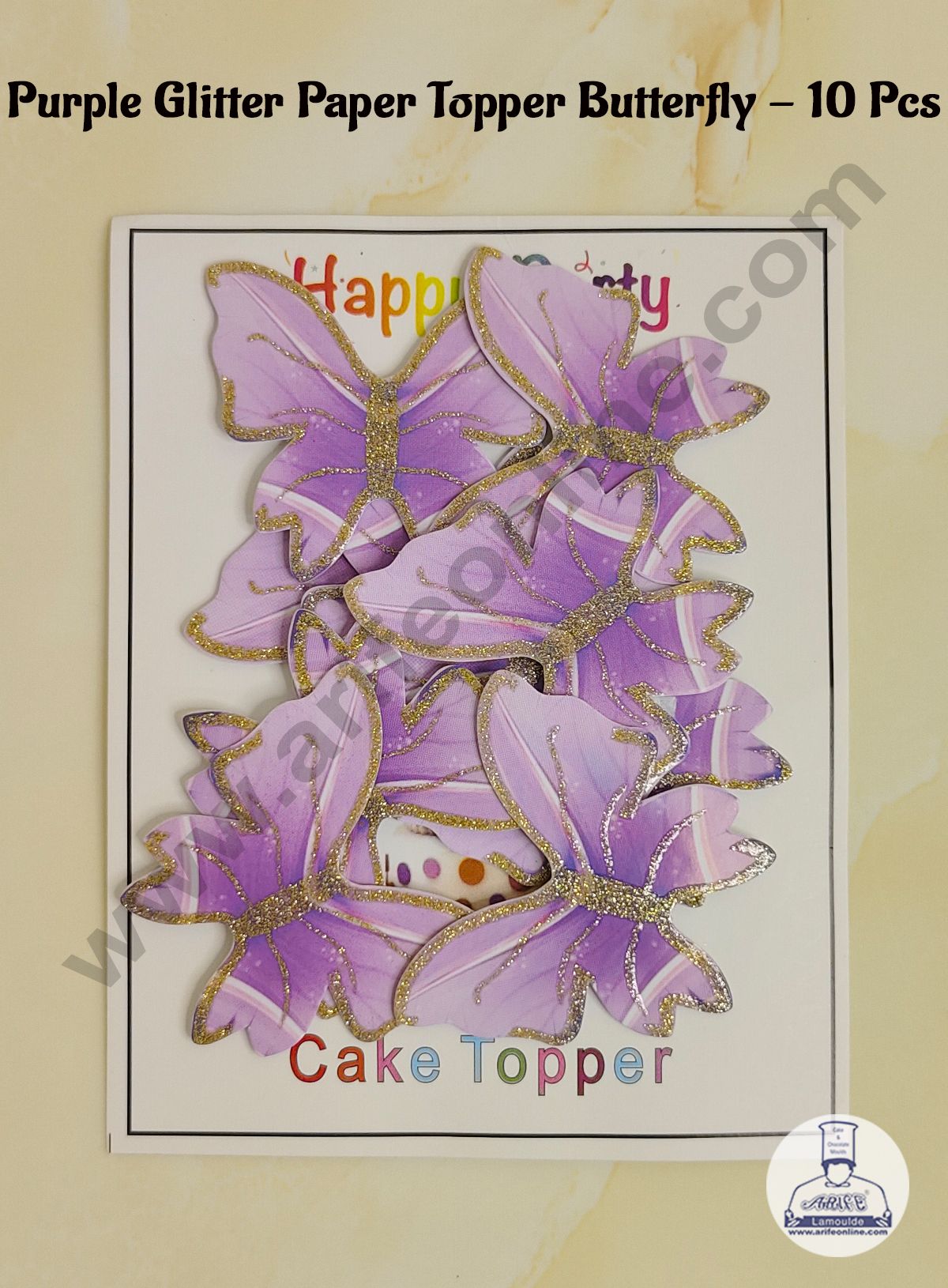 CAKE DECORβ’ 10 Pc Purple Glitter Colour Butterfly Paper Topper For Cake And Cupcake Decoration