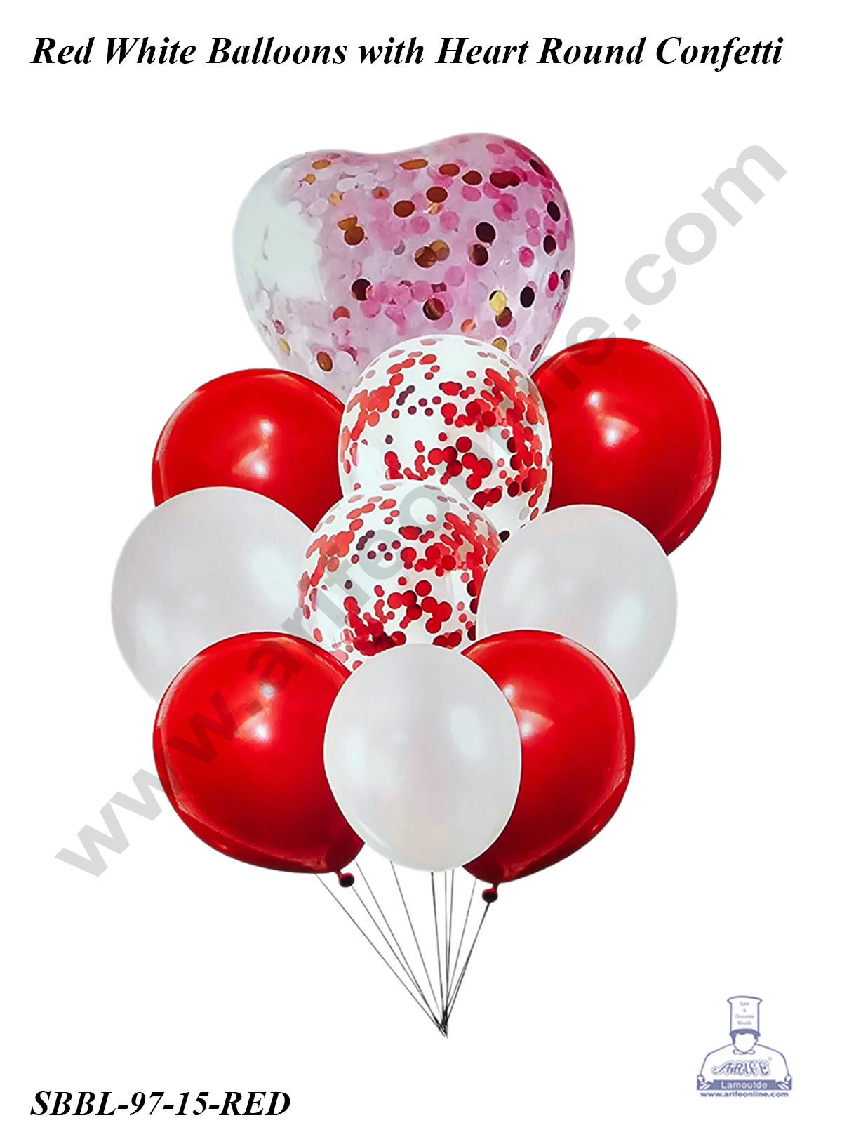 Cake Decorβ’ Red White Balloons wit Heart Round Confetti Balloons Set ( Pack of 10 Pcs )
