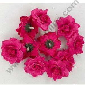 CAKE DECORβ’ Small Velvet Rose Artificial Flower For Cake Decoration β Rani Pink ( 10 pcs Pack )