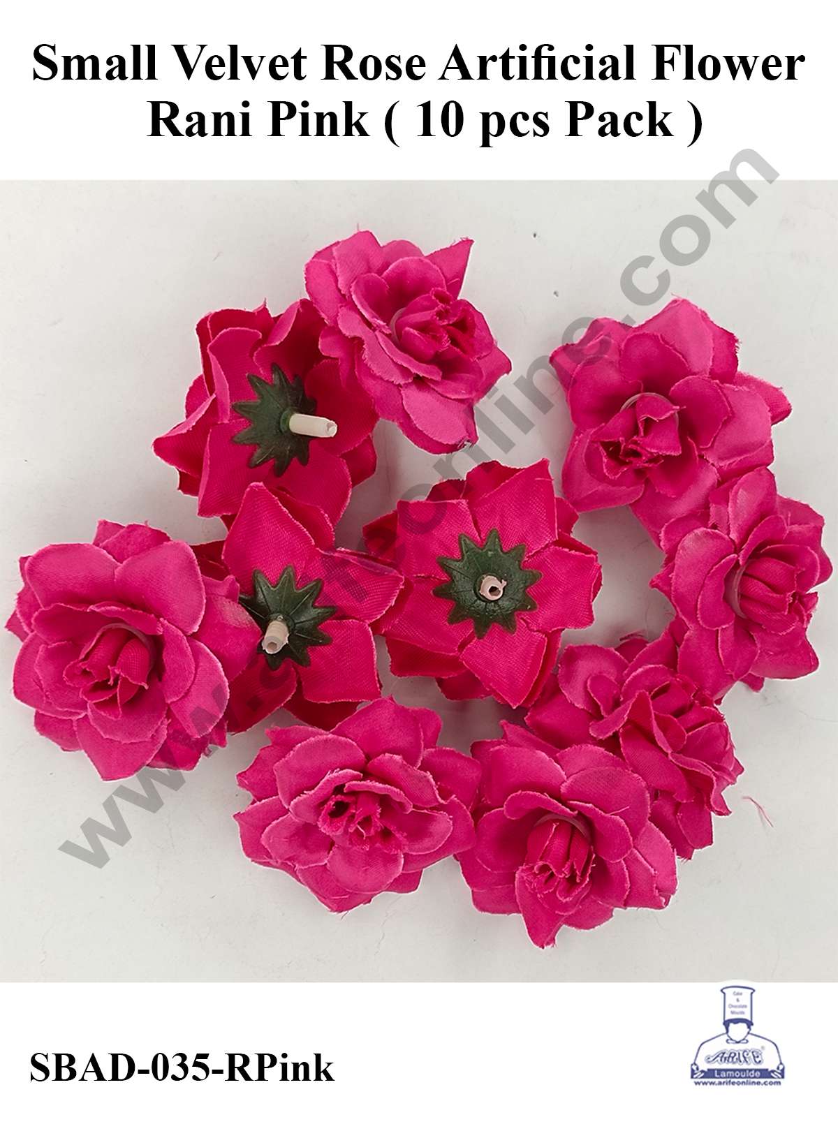 CAKE DECORβ’ Small Velvet Rose Artificial Flower For Cake Decoration β Rani Pink ( 10 pcs Pack )