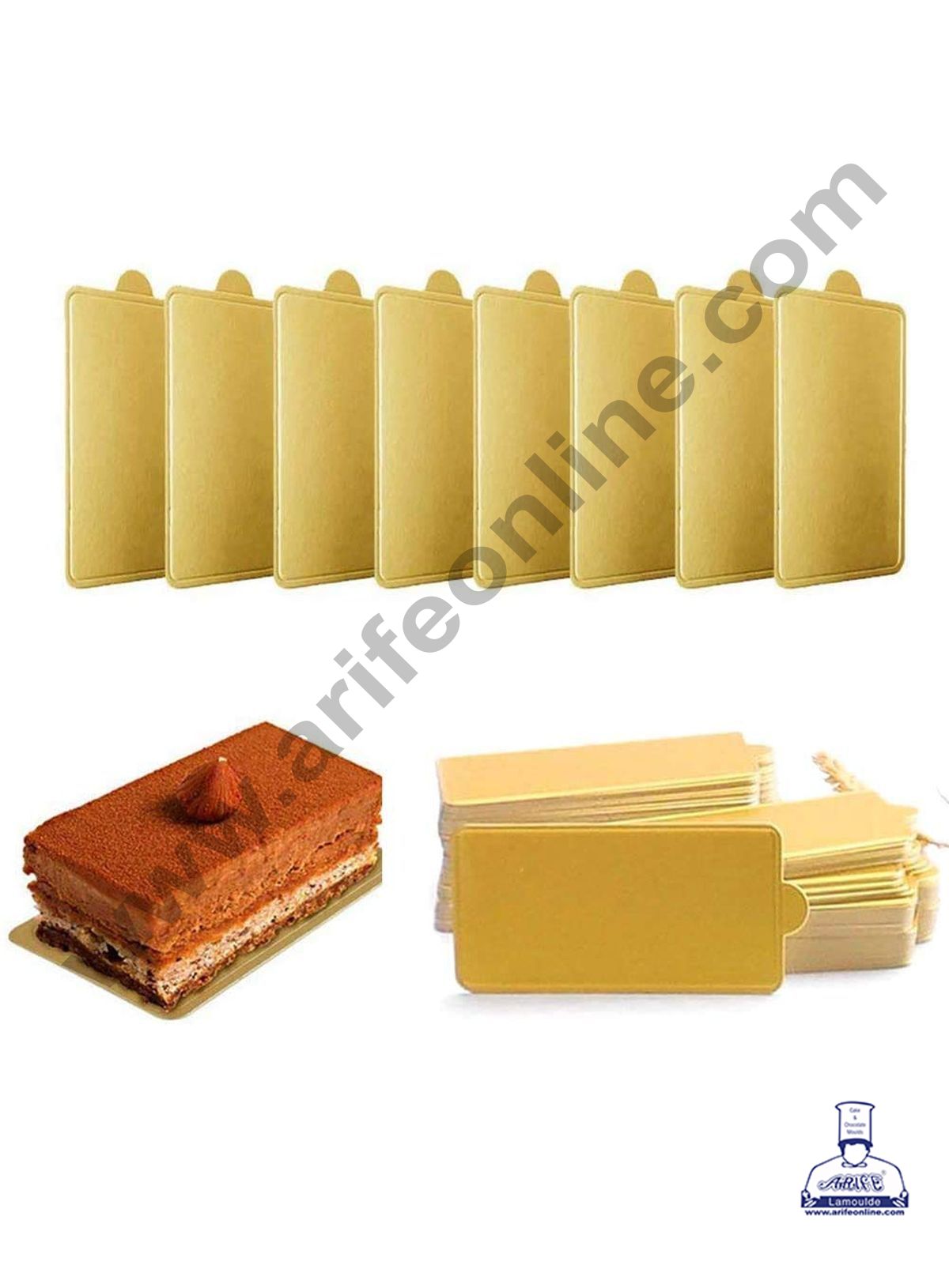 Cake Decor Rectangle Pastry Base Boards - Gold 100 Pcs Pack