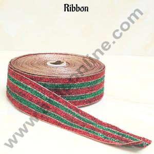 CAKE DECOR™ 1 Roll Christmas Theme Red & Green Glitter Ribbons | Gift Wrapping | Hamper Decoration