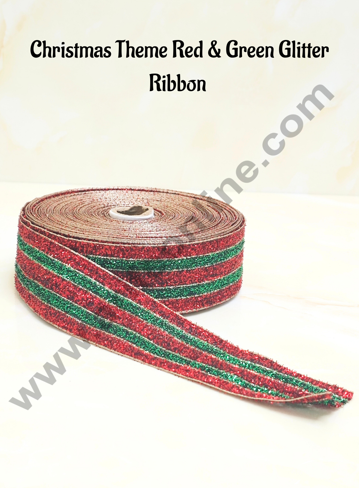 CAKE DECORβ’ 1 Roll Christmas Theme Red & Green Glitter Ribbons | Gift Wrapping | Hamper Decoration