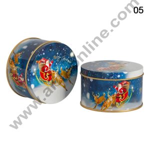 Cake Decor ™Merry Christmas Tins Round Shape - 06 | Round Storage Containers Tins | 1 Pc Pack
