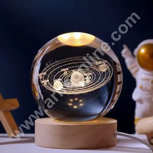 3D Solar System Crystal Ball Night Lamp | USB Table LED with Wooden Stand for Home Office Christmas Decoration | Birthday Gift | Cake Decoration