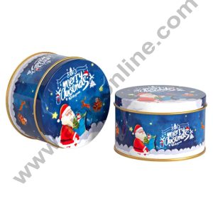 Cake Decor ™Merry Christmas Tins Round Shape - 07 | Round Storage Containers Tins | 1 Pc Pack