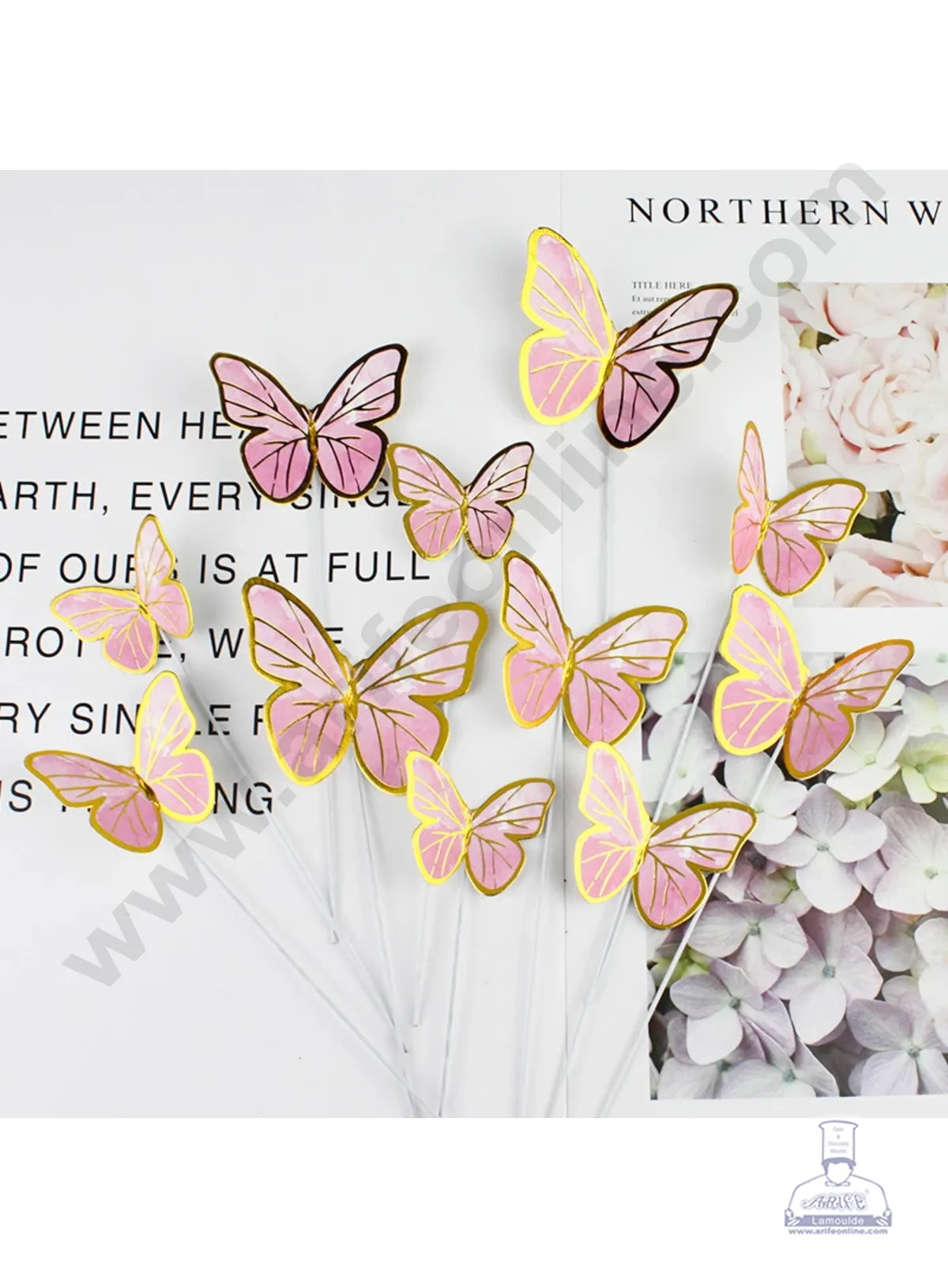 CAKE DECORβ’ Imported Pink Butterfly With Stick Paper Topper for Cake & Cupcake Decoration (SBMT-PT-IMP-016)