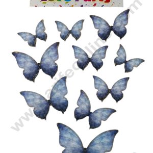 CAKE DECORβ’ 10 Pcs Let's Party Sky Blue & Dark Blue Shade Glitter Butterfly Paper Topper For Cake And Cupcake