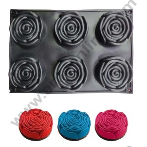 CAKE DECOR™ 6 Cavity Big Rose Shape Silicon Muffin Mould Silicon Cupcake Mould ( SB-D0883 )